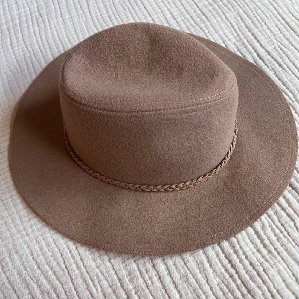 wet seal tan braided trim felt fedora panama hat